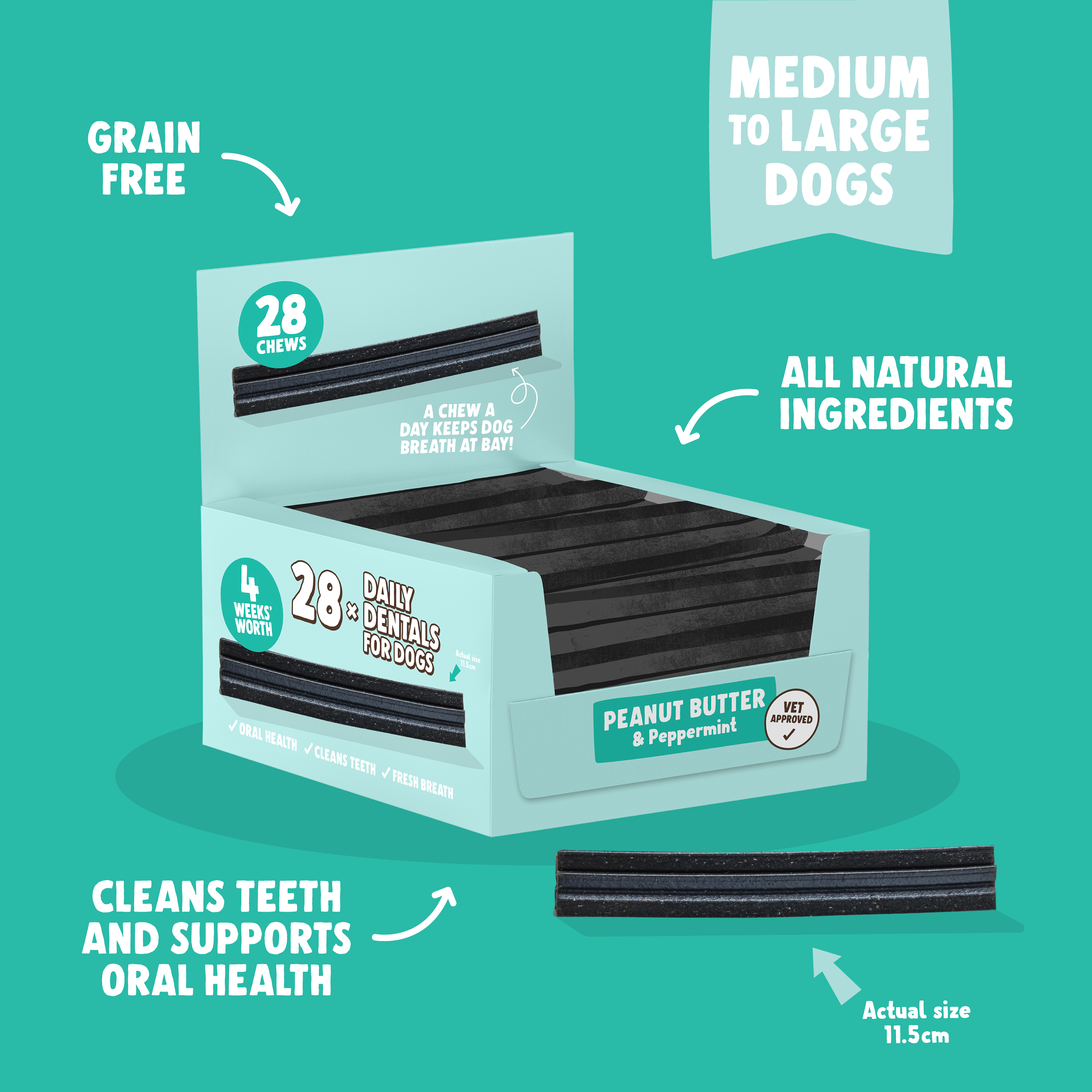 Vegan, Medium & Large Dentals 28-Pack