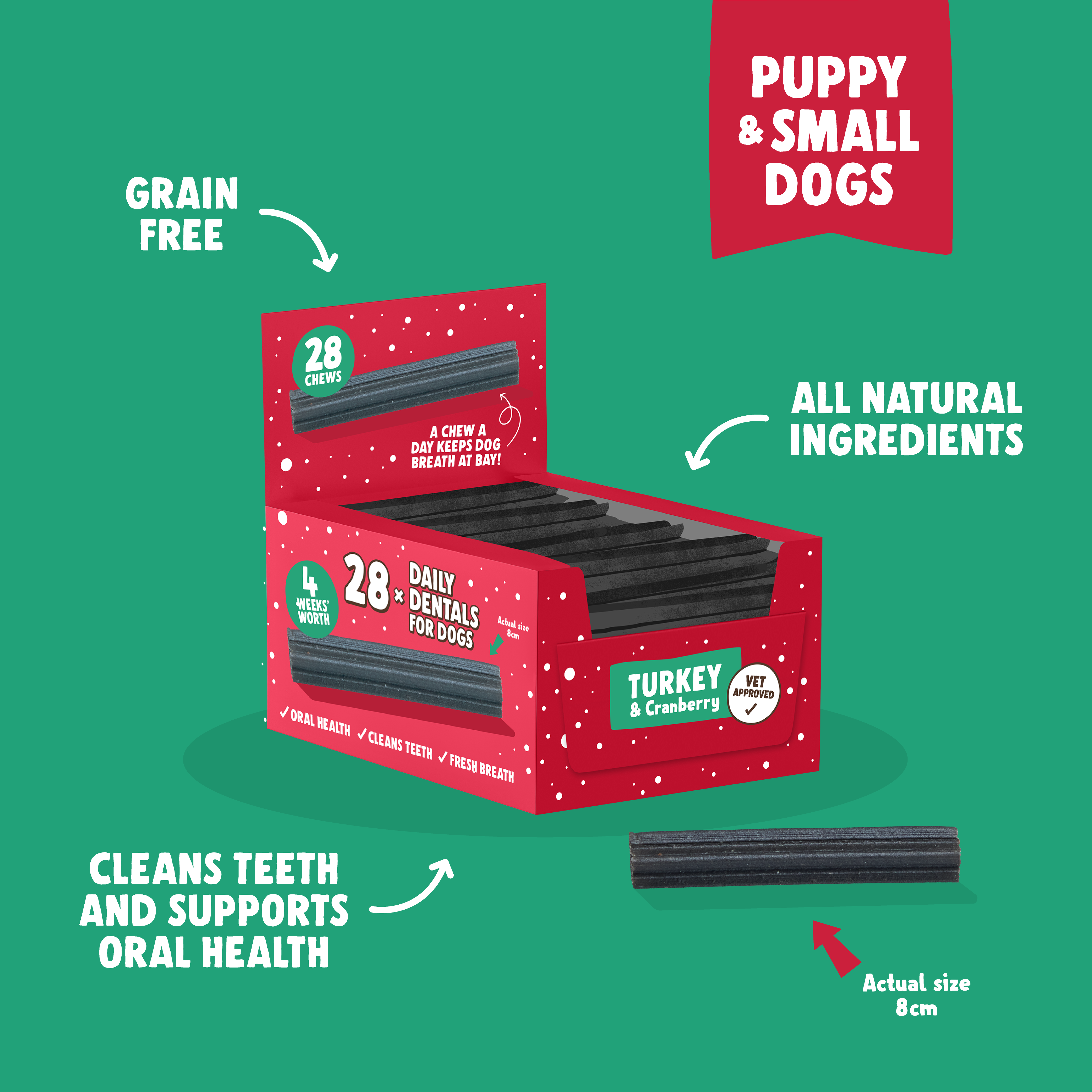 Christmas Turkey, Puppy & Small Daily Dentals 28-Pack