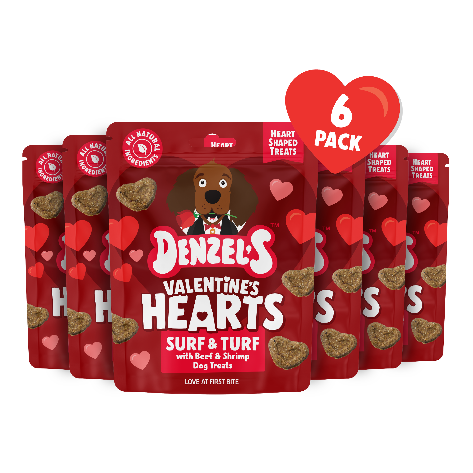 Valentine's Hearts Surf & Turf Dog treats 6-Pack